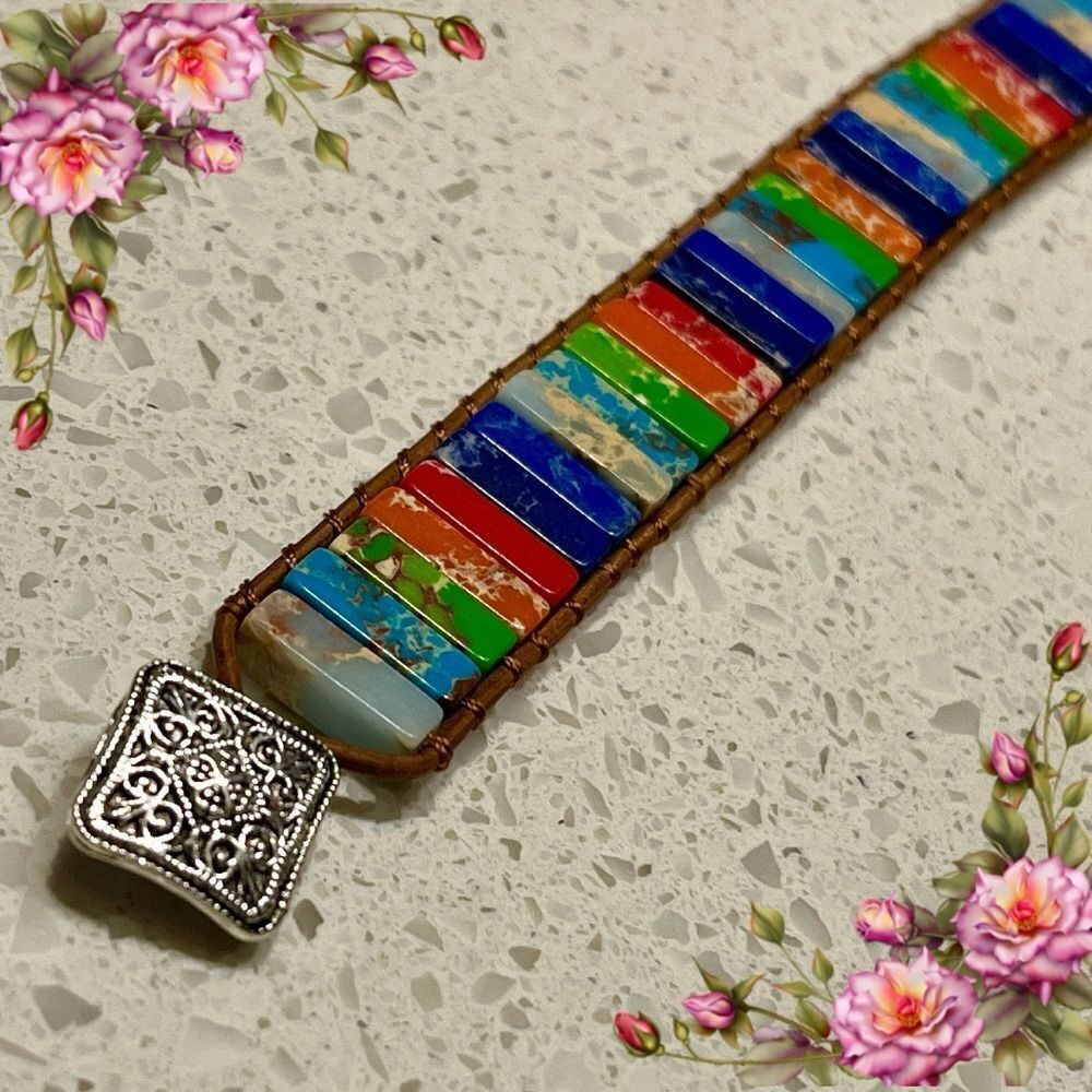 Bohemian Style Square Stone Beaded Multicolored Braided Pu Leather‎ bracelet